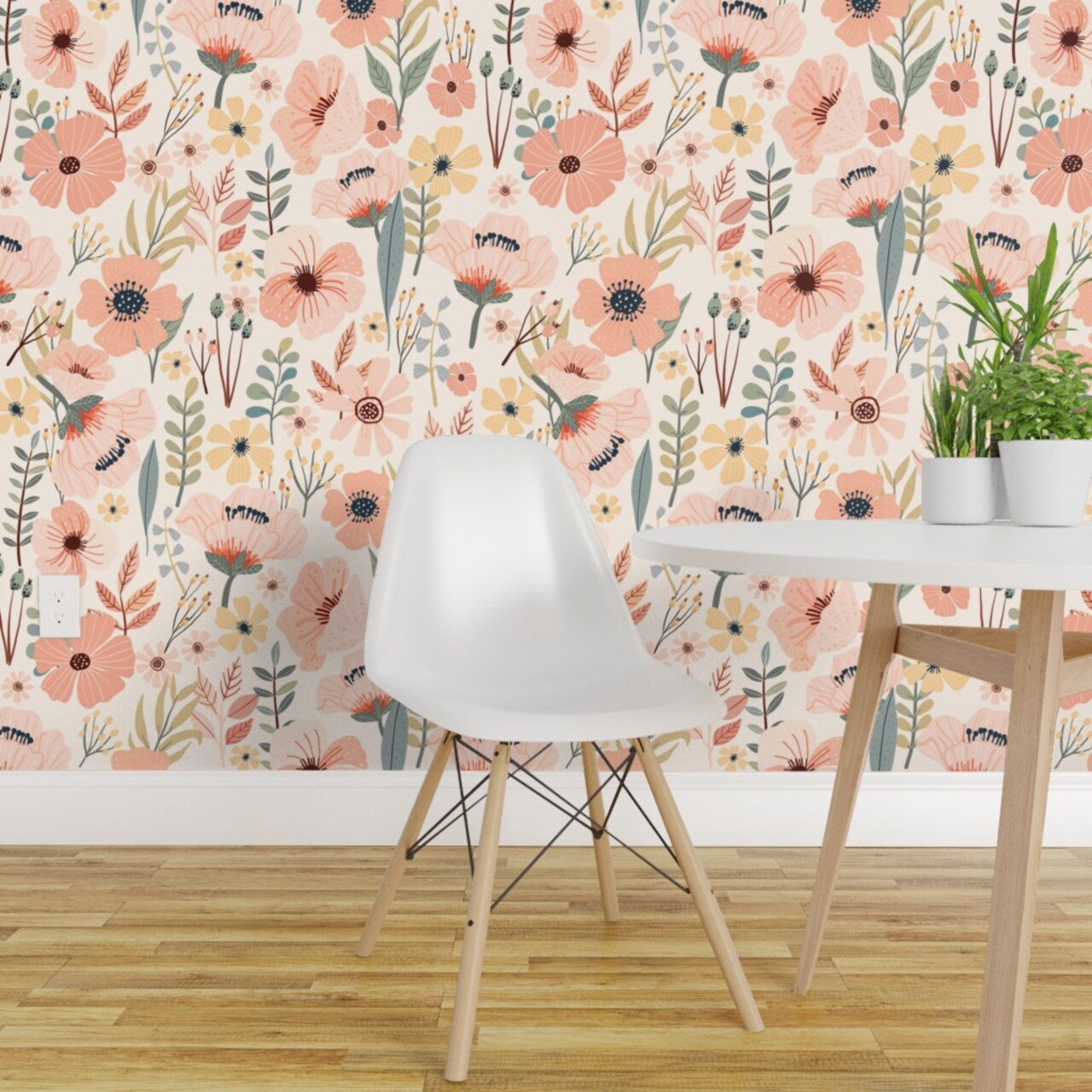 Peel & Stick Wallpaper 2FT Wide Peach Pink Garden Large Scale Flower Vintage Style Floral Nature Retro Custom Removable Wallpaper by Spoonflower